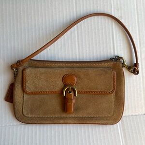 Coach Brown Suede Wristlet with Buckle Detail
